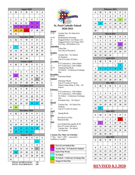 St Paul Academy Calendar
